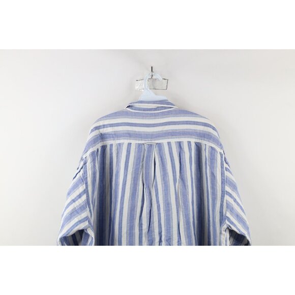 Vintage 90s Fila Sport Mens XL Linen Blend Striped Short Sleeve Button Shirt - Picture 13 of 14